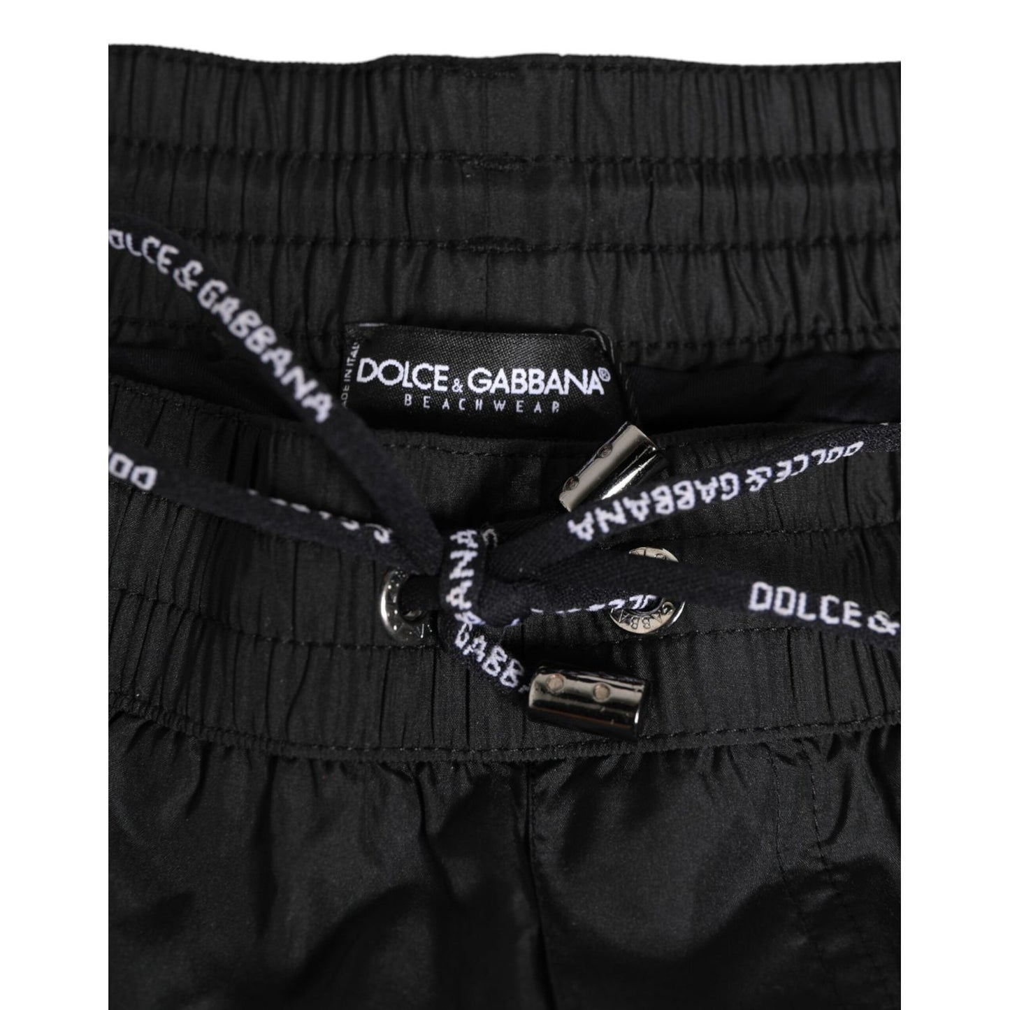 Dolce & Gabbana Black Nylon KING Sideband Men Boxer Shorts Swimwear with logo drawstring detail