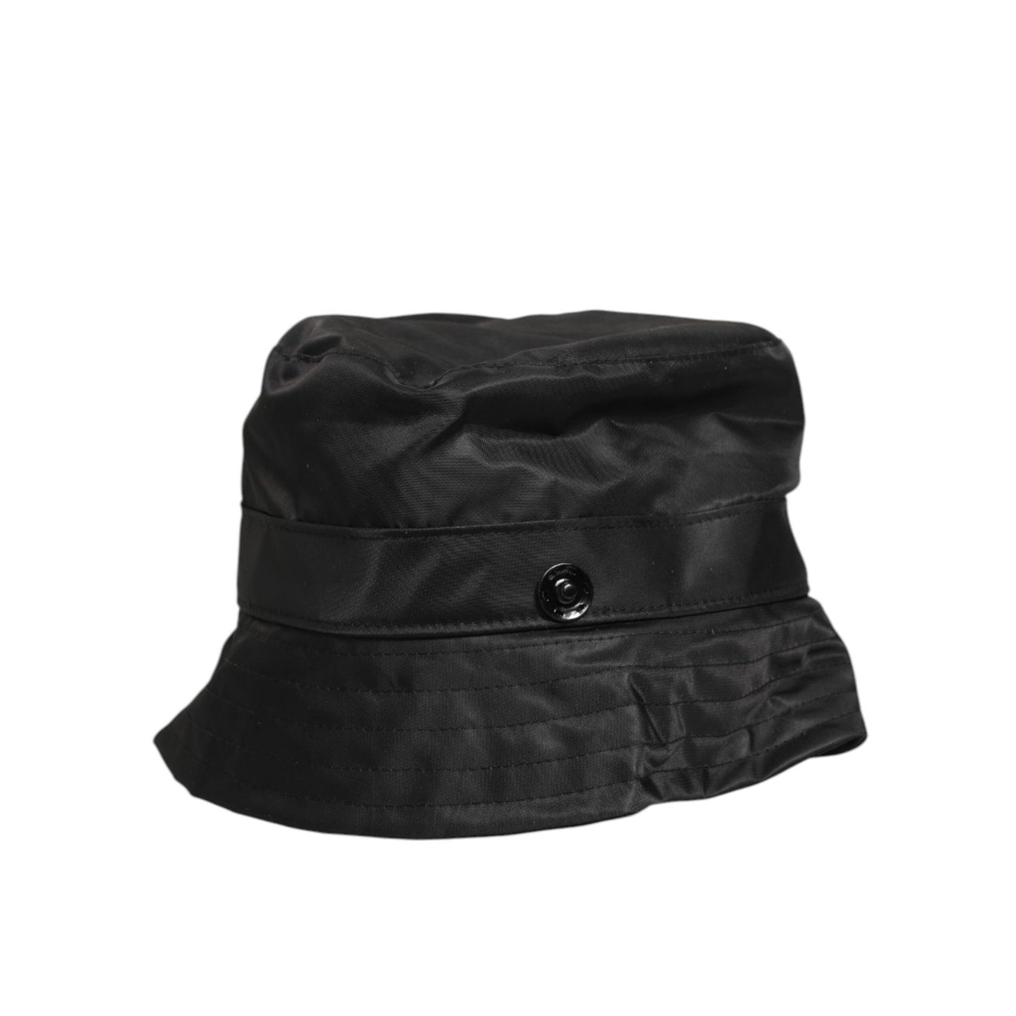 Dolce & Gabbana Black PVC Wide Brim Men Bucket Capello Hat with sleek design and logo, providing style and protection, made in Italy.