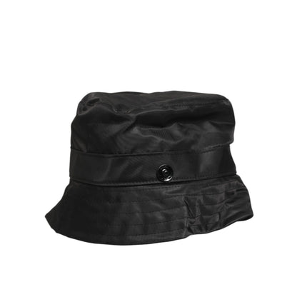 Dolce & Gabbana Black PVC Wide Brim Men Bucket Capello Hat with sleek design and logo, providing style and protection, made in Italy.