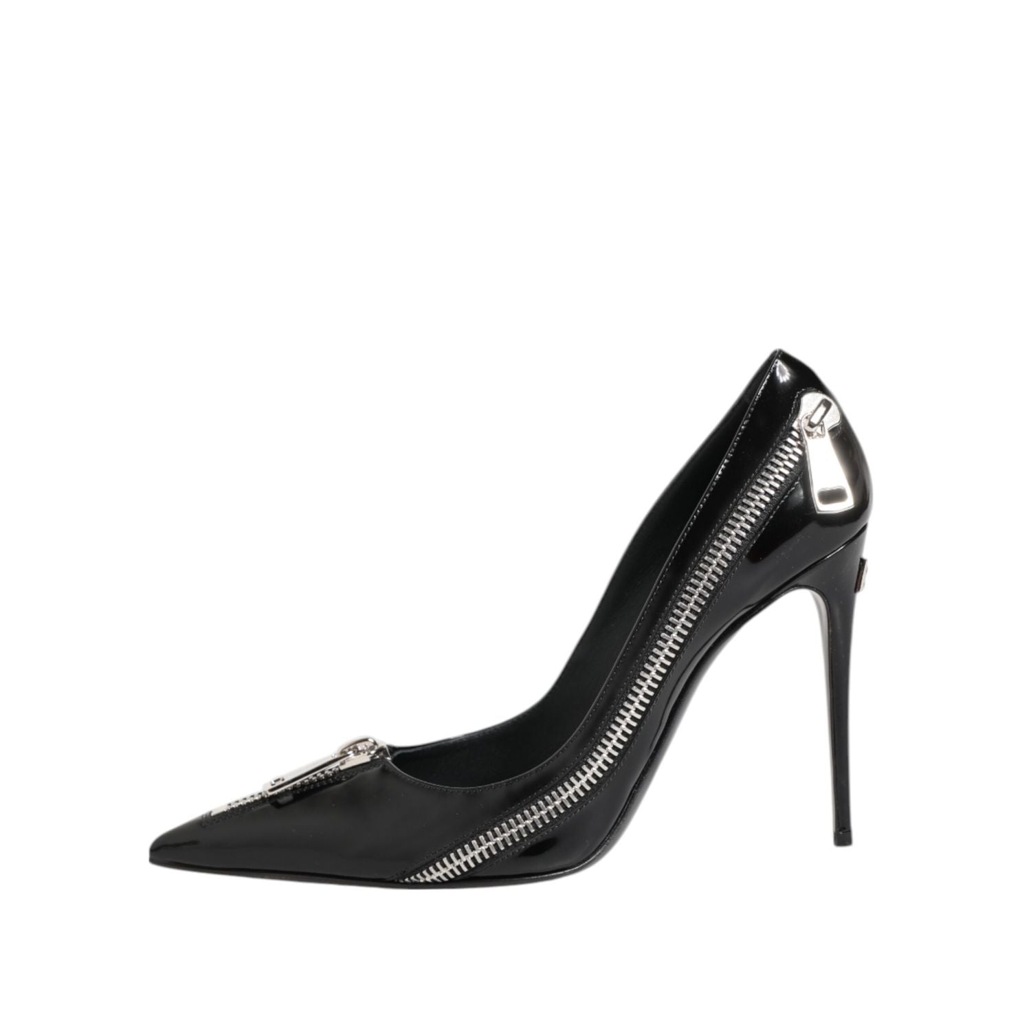Dolce & Gabbana Black Patent Leather Zipper Heels Pumps Shoes