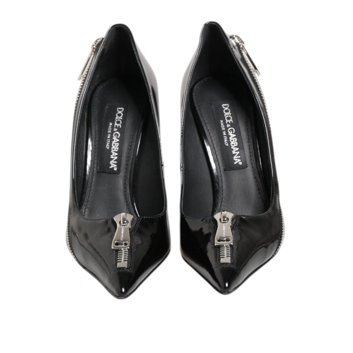 Dolce & Gabbana Black Patent Leather Zipper Heels Pumps Shoes