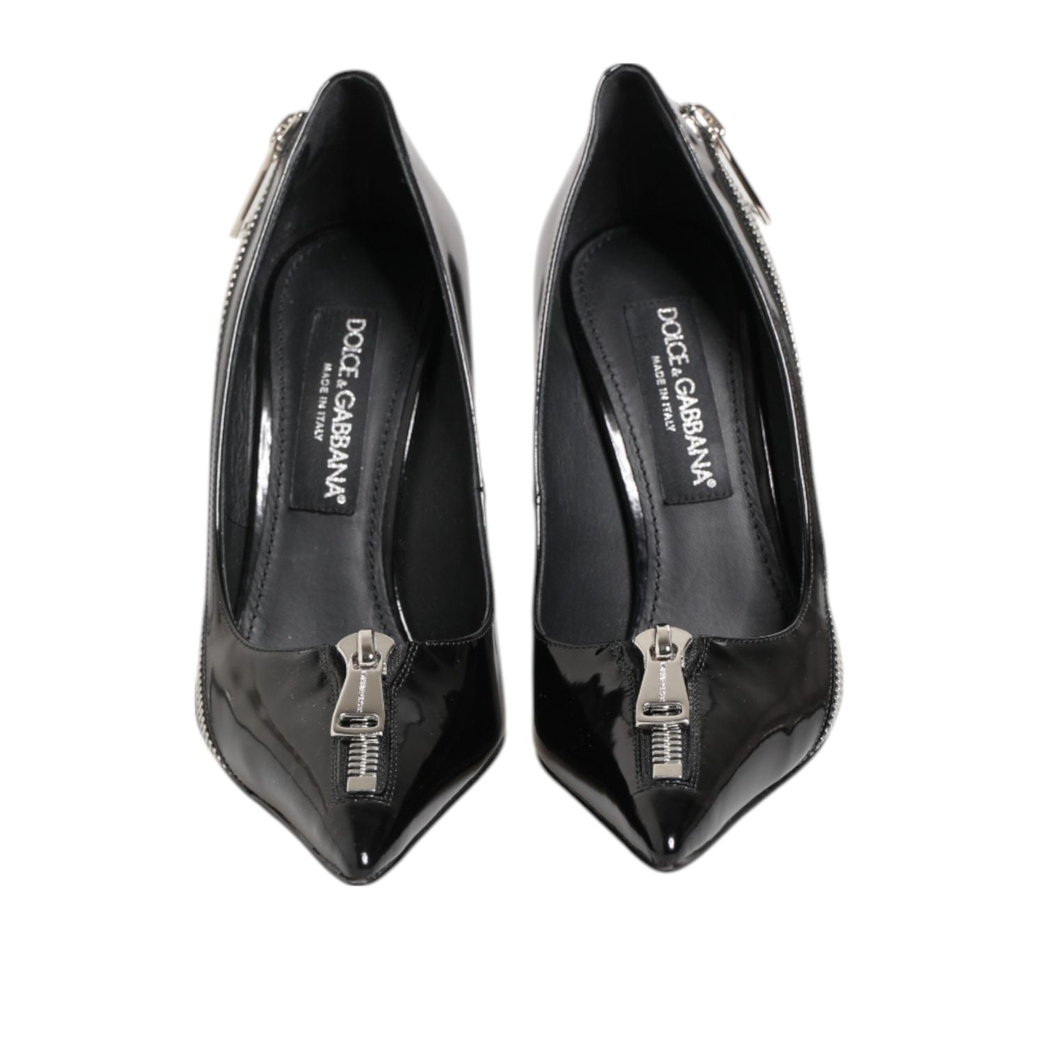 Dolce & Gabbana Black Patent Leather Zipper Heels Pumps Shoes
