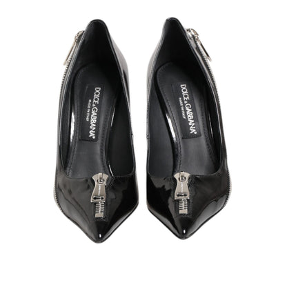 Dolce & Gabbana Black Patent Leather Zipper Heels Pumps Shoes
