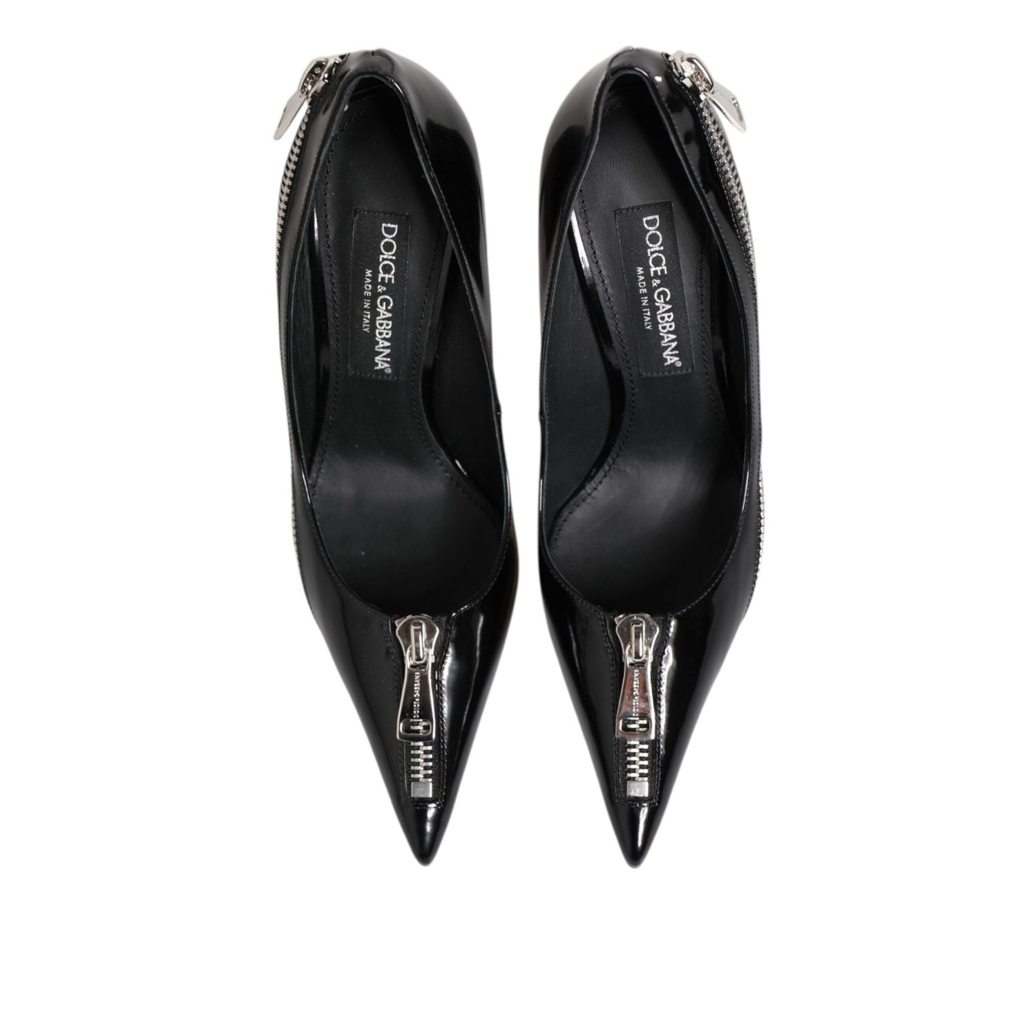 Dolce & Gabbana Black Patent Leather Zipper Heels Pumps Shoes