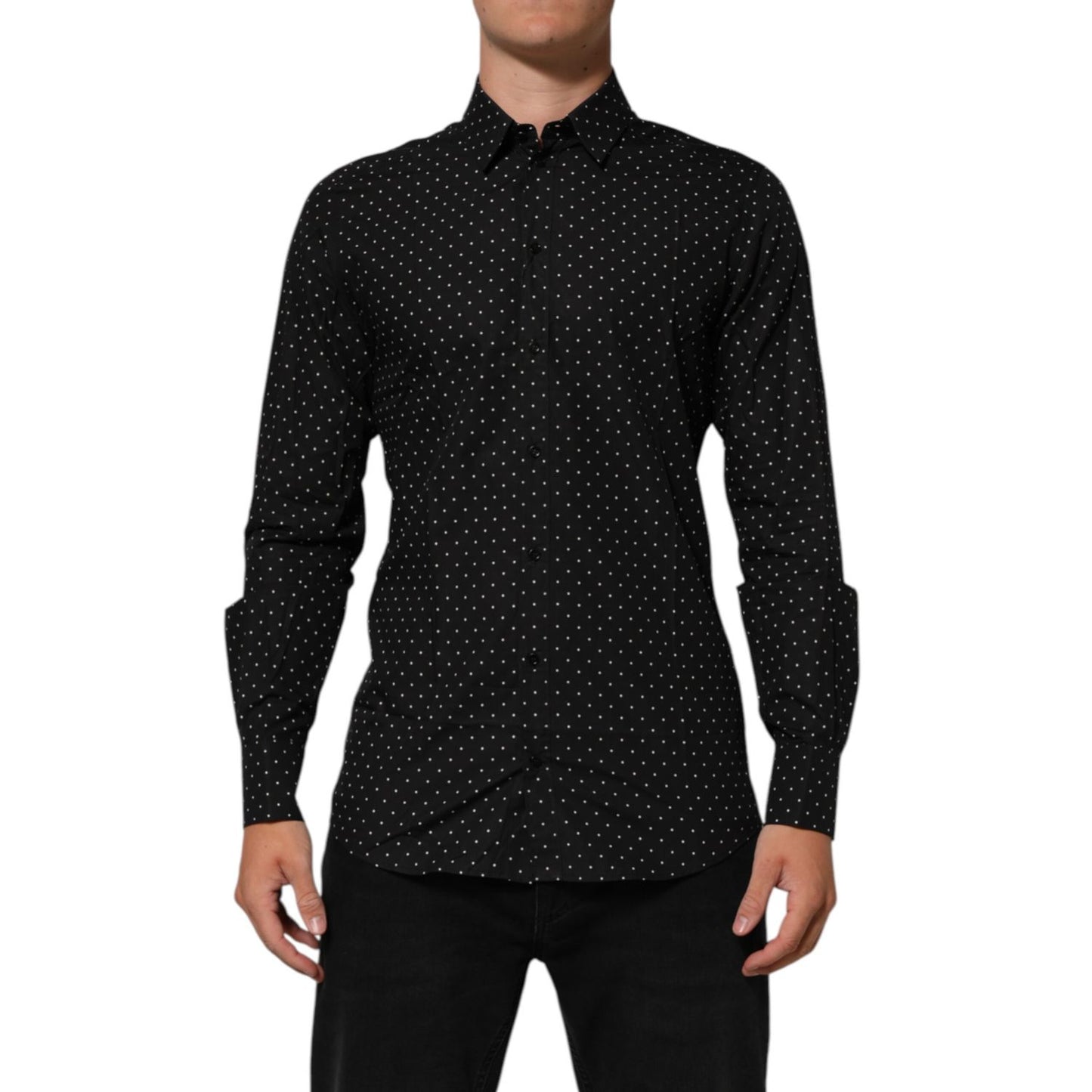 Dolce & Gabbana Black Polka Dot Cotton GOLD Men Formal Dress Shirt