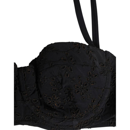 Dolce & Gabbana Black Polyester Embroidered Underwire Bra Underwear