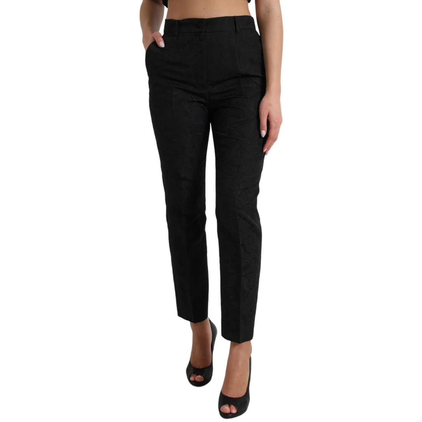 Dolce & Gabbana Black Polyester High Waist Tapered Pants