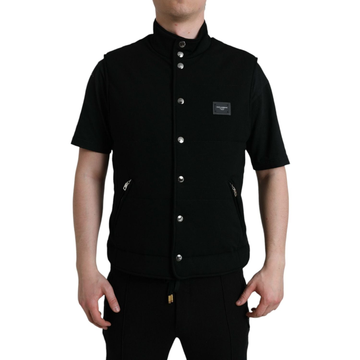 Dolce & Gabbana Black Rayon Buttoned Vest Logo Jacket