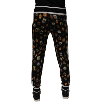 Dolce & Gabbana Black Religious Print Silk Men Jogger Pants