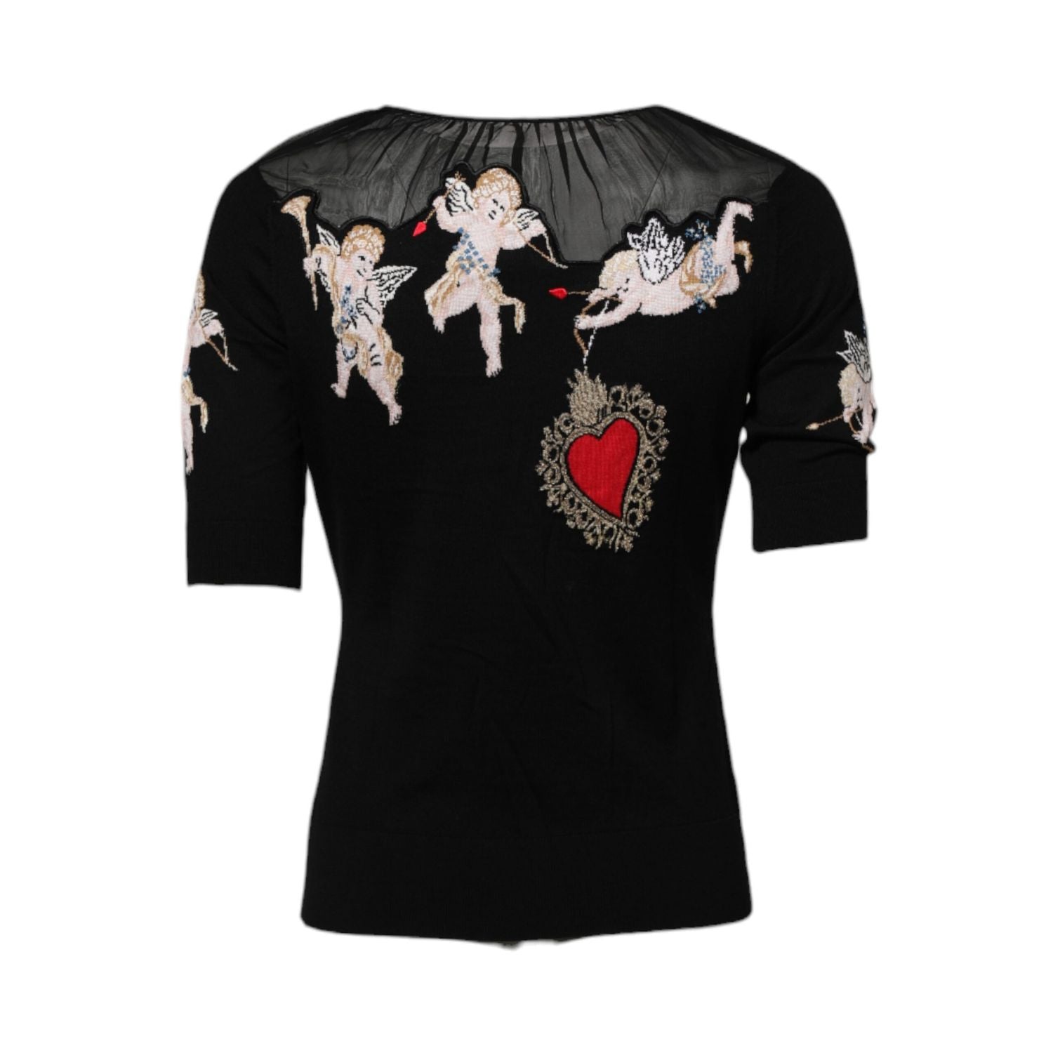 Dolce & Gabbana Black Sacred Heart Embroidered Crewneck Top