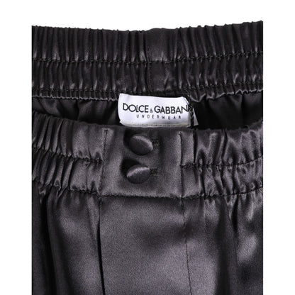 Dolce & Gabbana Black Satin Silk Elastic Men Boxer Short Swimwear