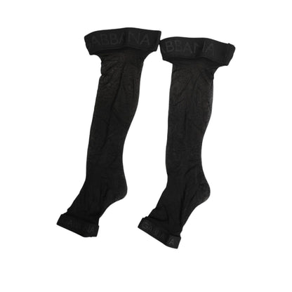 Dolce & Gabbana Black Sheer Nylon Logo Band Over-the-Knee Stocking Socks