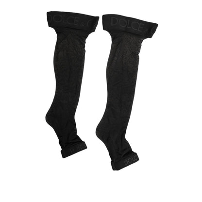 Dolce & Gabbana Black Sheer Nylon Logo Band Over-the-Knee Stocking Socks