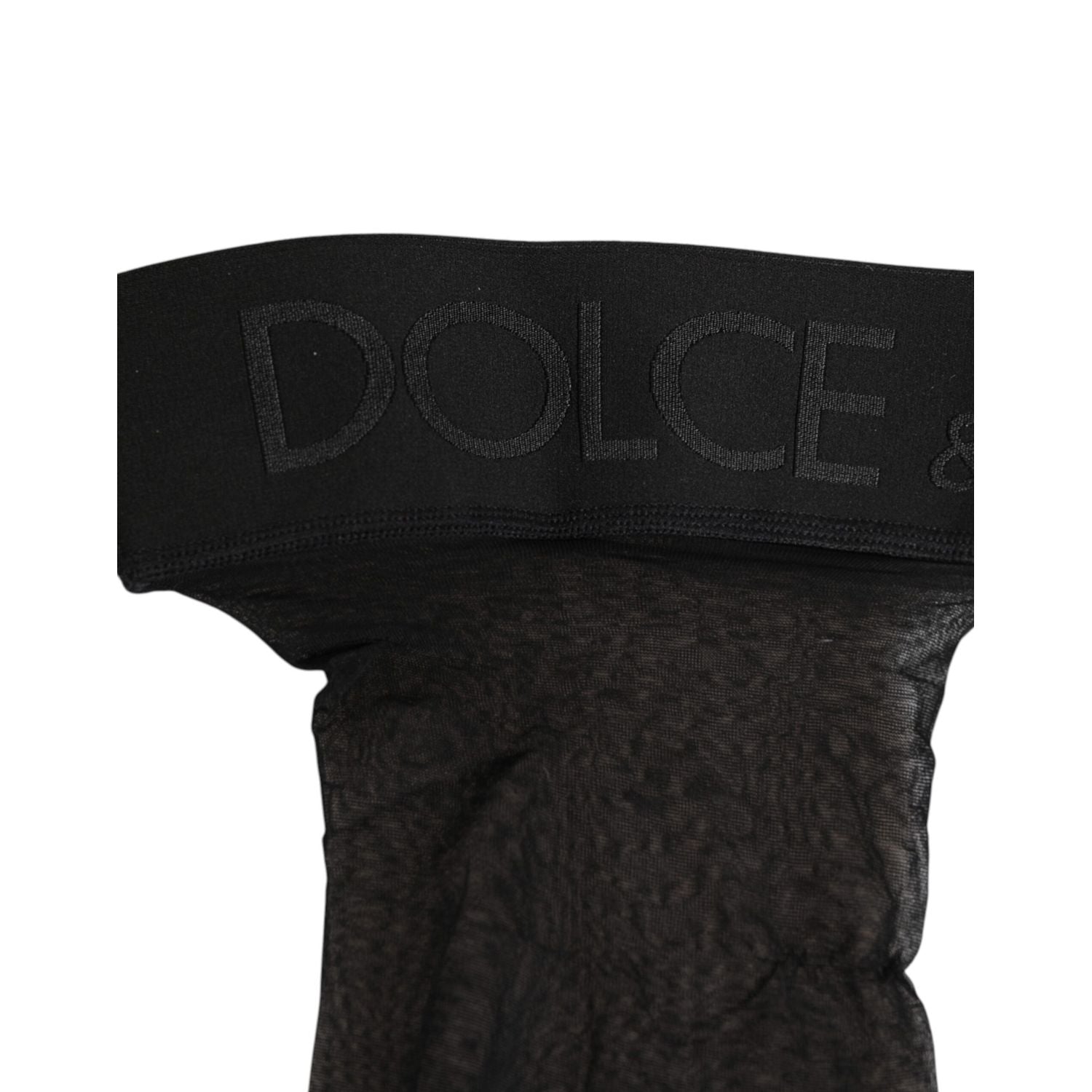 Dolce & Gabbana Black Sheer Nylon Logo Band Over-the-Knee Stocking Socks