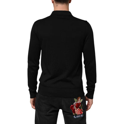 Dolce & Gabbana Black Silk Button Up Lightweight Sweater