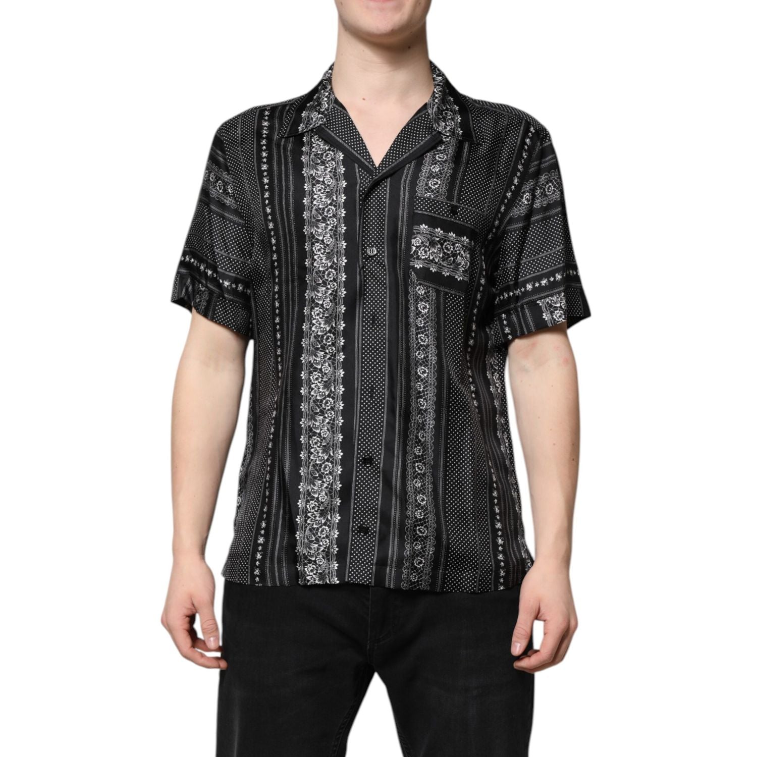 Dolce & Gabbana Black Silk Floral Print Short Sleeves Shirt