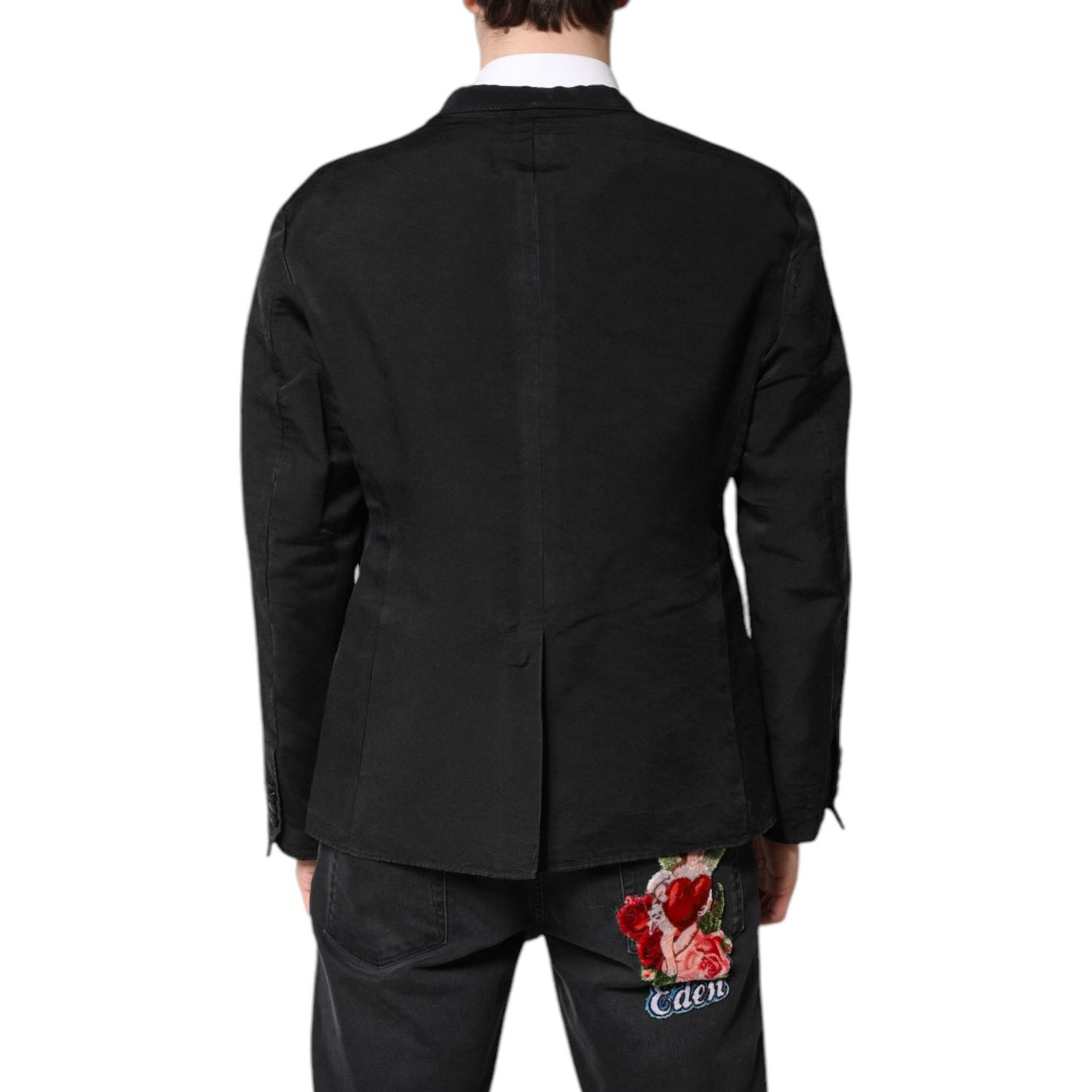 Dolce & Gabbana Black Silk Single Breasted Coat Blazer Suit