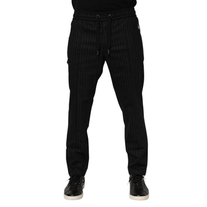 Dolce & Gabbana Black Striped Wool Men Jogger Pants
