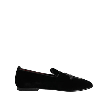Dolce & Gabbana Black Suede Cross Slip On Loafers Dress Shoes