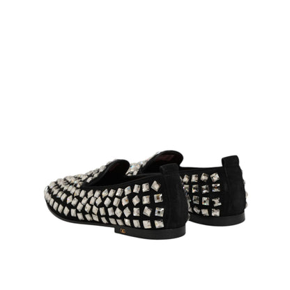 Dolce & Gabbana Black Suede Crystals Loafers Men Dress Shoes