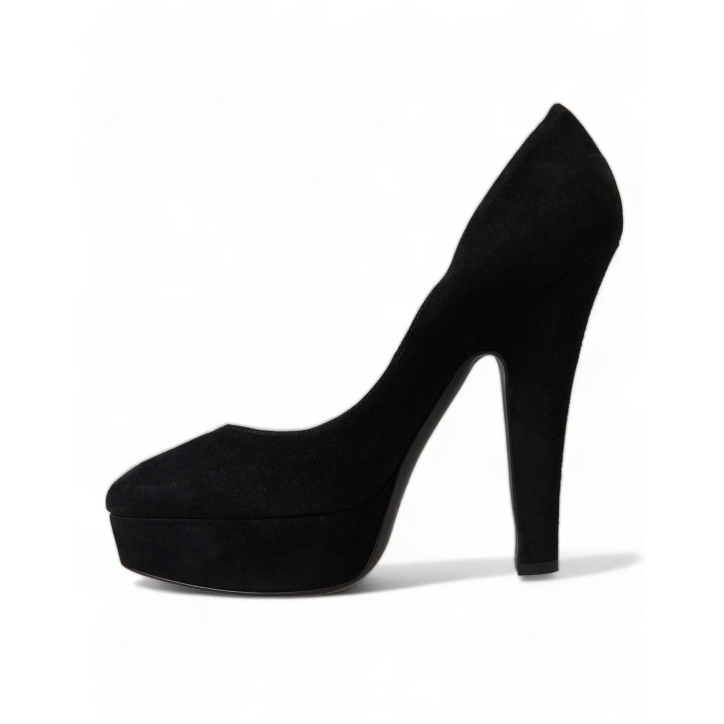 Dolce & Gabbana Black Suede Leather Platform Heel Pumps Shoes, sophisticated design with leather sole, made in Italy.