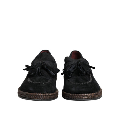 Dolce & Gabbana Black Suede Tassel Embellished Loafers Shoes