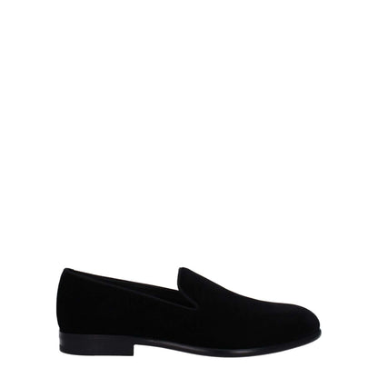 Dolce & Gabbana Black Velvet Slip-On Loafers with leather sole and round toe, low heel, side view