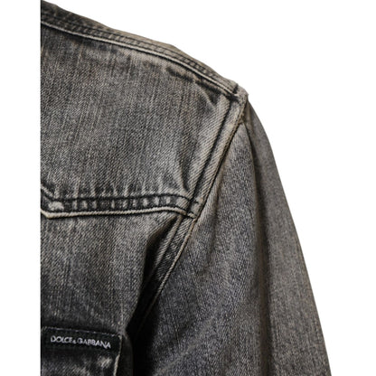 Dolce & Gabbana Black Washed Cotton Snap Long Sleeve Casual Shirt