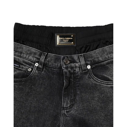 Dolce & Gabbana Black Washed Double Waistband Denim Jeans