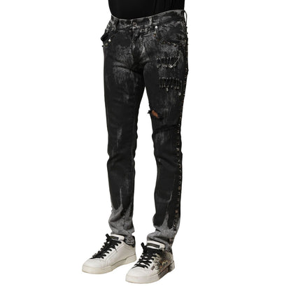 Dolce & Gabbana Black Washed Embellished Skinny Denim Jeans
