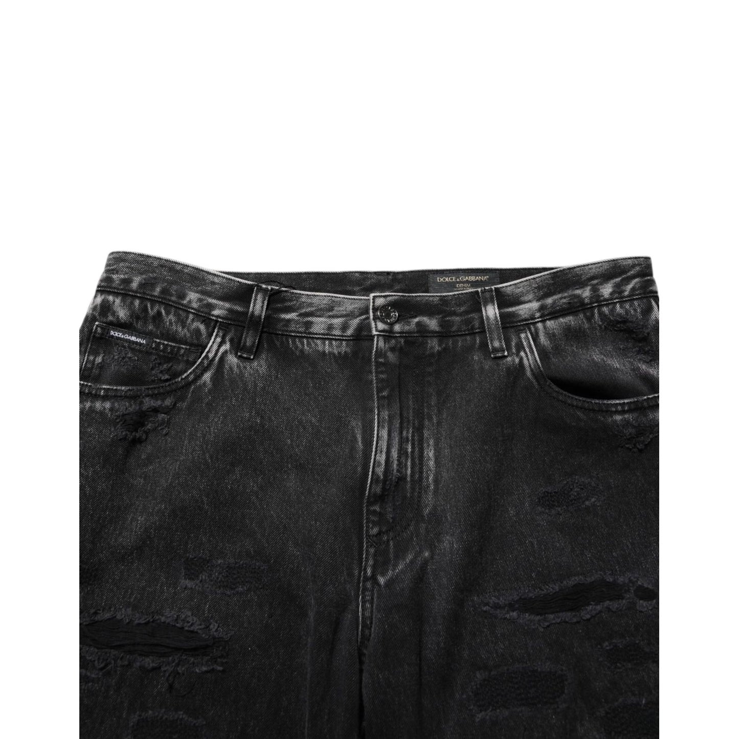 Dolce & Gabbana Black Washed Ripped Loose Cotton Denim Jeans