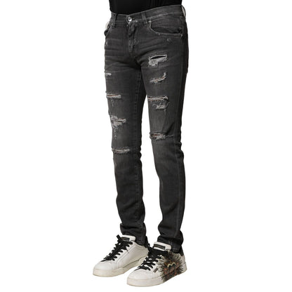 Dolce & Gabbana Black Washed Tattered Slim Fit Denim Jeans