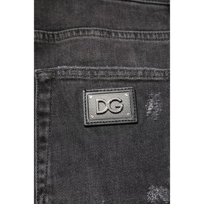 Dolce & Gabbana Black Washed Tattered Slim Fit Denim Jeans