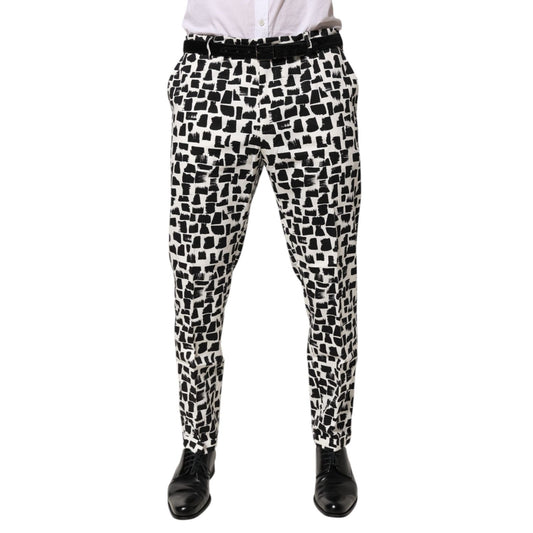 Dolce & Gabbana Black White Abstract Print Cotton Blend Pants