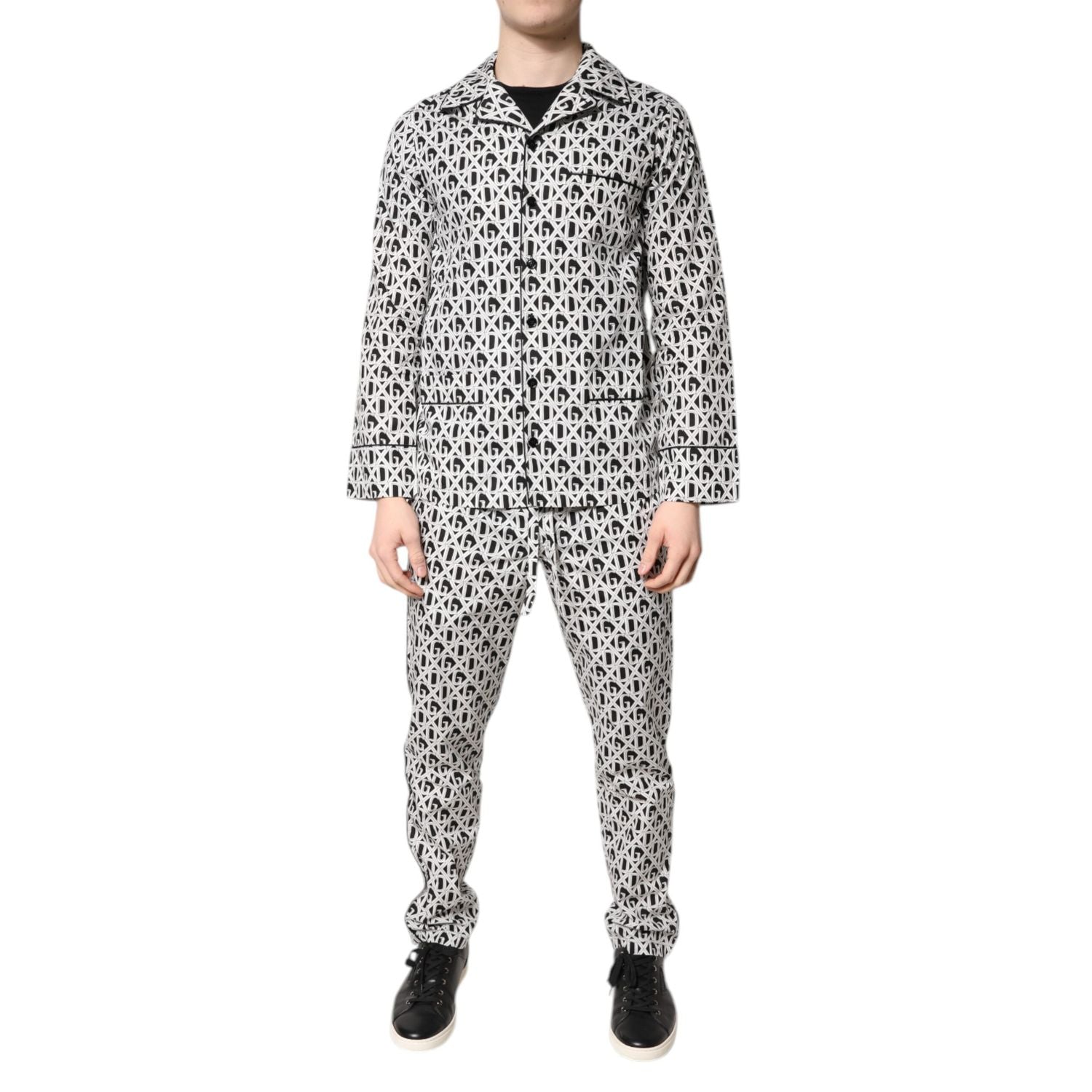 Dolce & Gabbana Black White DG Print Cotton Pajama Set Sleepwear