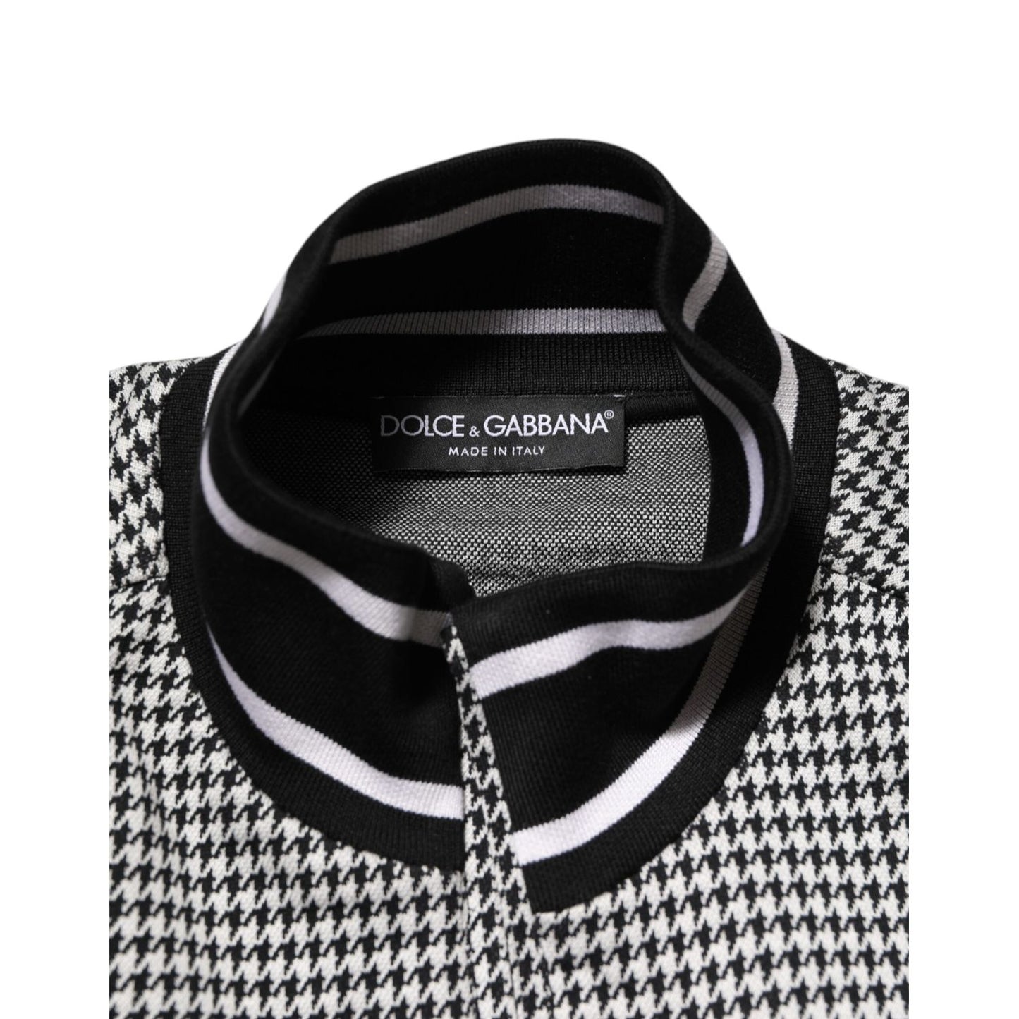 Dolce & Gabbana Black White Houndstooth Wool Crest Jacket Sweater