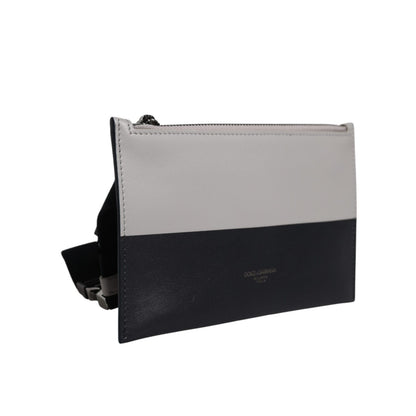 Dolce & Gabbana Black White Leather Logo Embossed Crossbody Bag