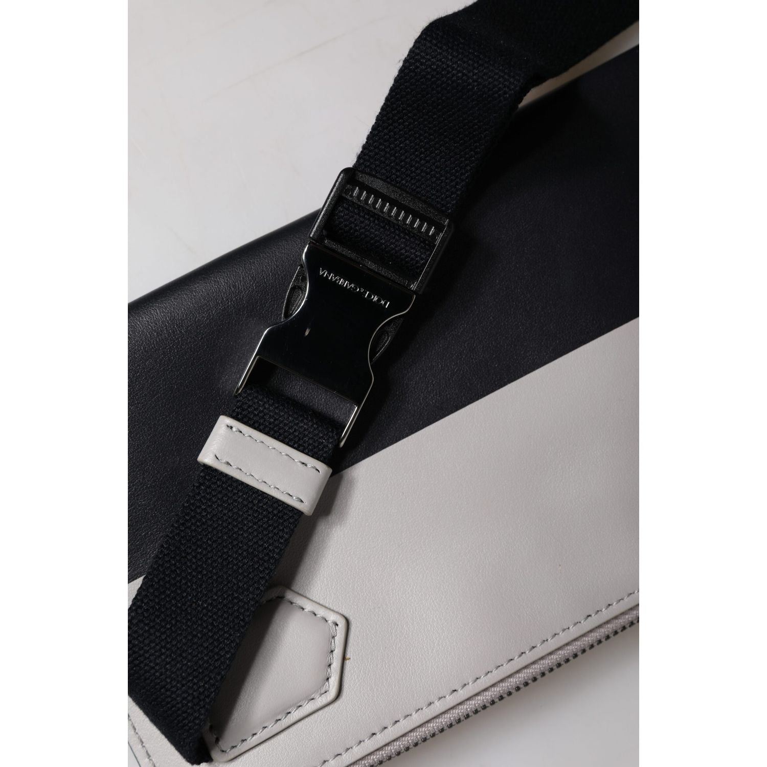 Dolce & Gabbana Black White Leather Logo Embossed Crossbody Bag