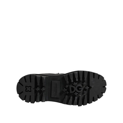 Dolce & Gabbana Black White Padded Lace Up Short Boots Shoes