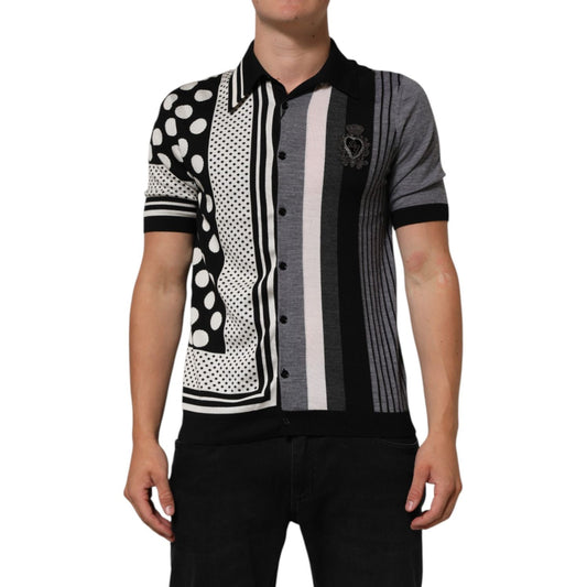 Dolce & Gabbana Black White Polka Dot Collared Polo T-shirt
