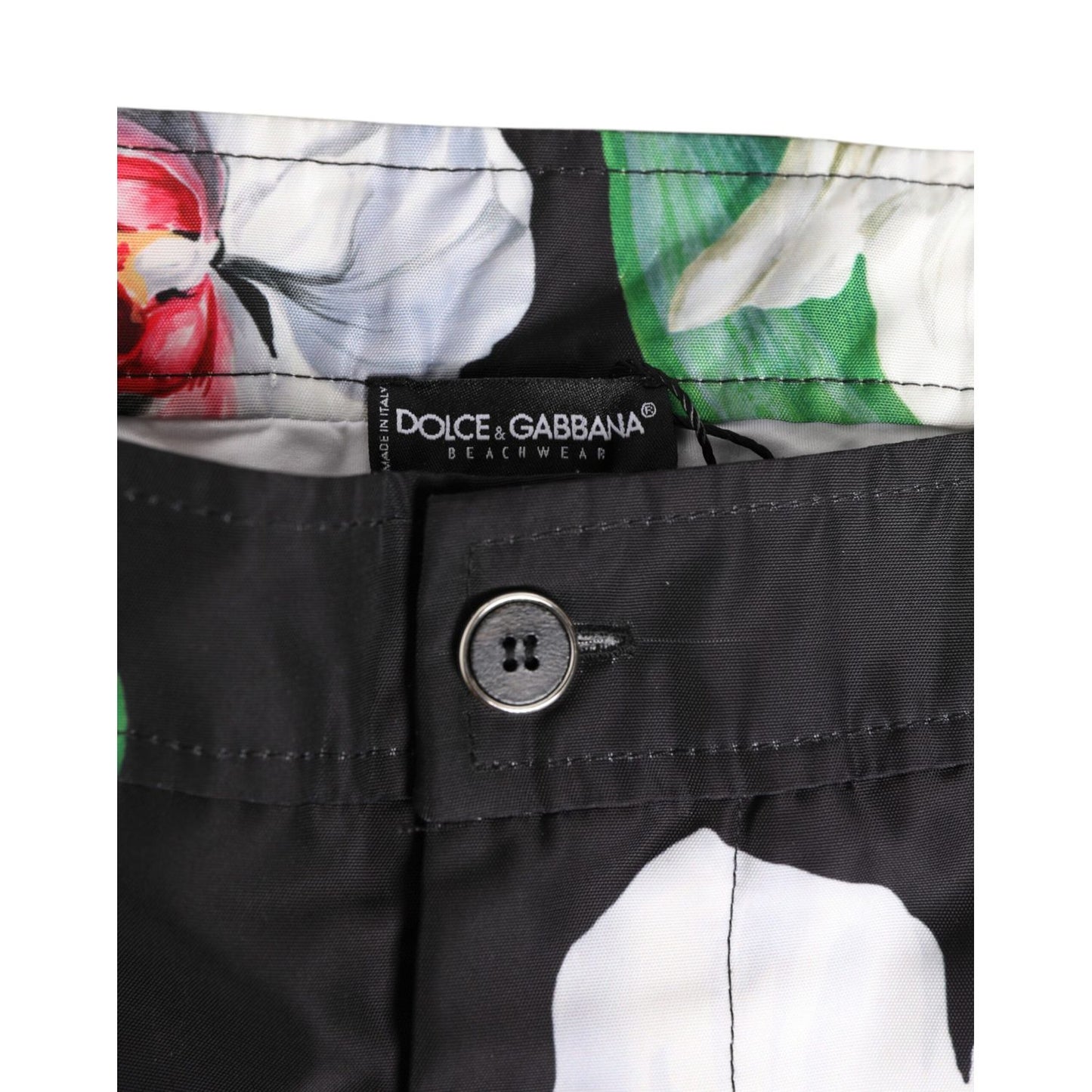 Dolce & Gabbana Black White Polyester Floral Orchid Print Shorts