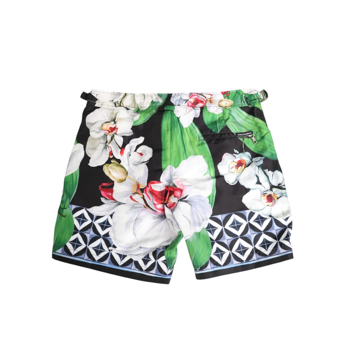Dolce & Gabbana Black White Polyester Floral Orchid Print Shorts