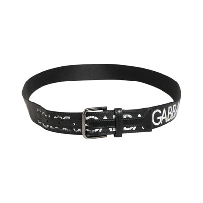 Dolce & Gabbana Black White Printed Metal Logo Buckle Belt