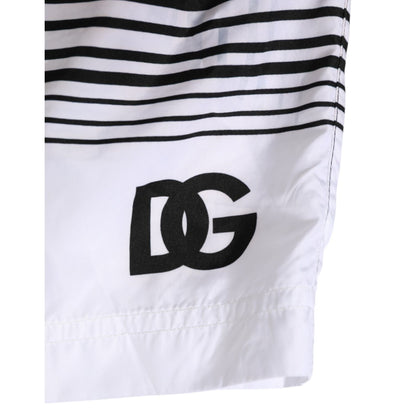 Dolce & Gabbana Black White Striped DG Logo Men Short Swimwear