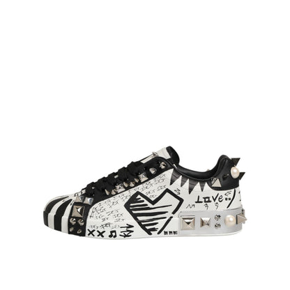 Dolce & Gabbana Black White Studded Low Top Sneakers Shoes