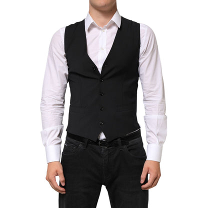 Dolce & Gabbana Black Wool Dress Formal Men Waistcoat Vest