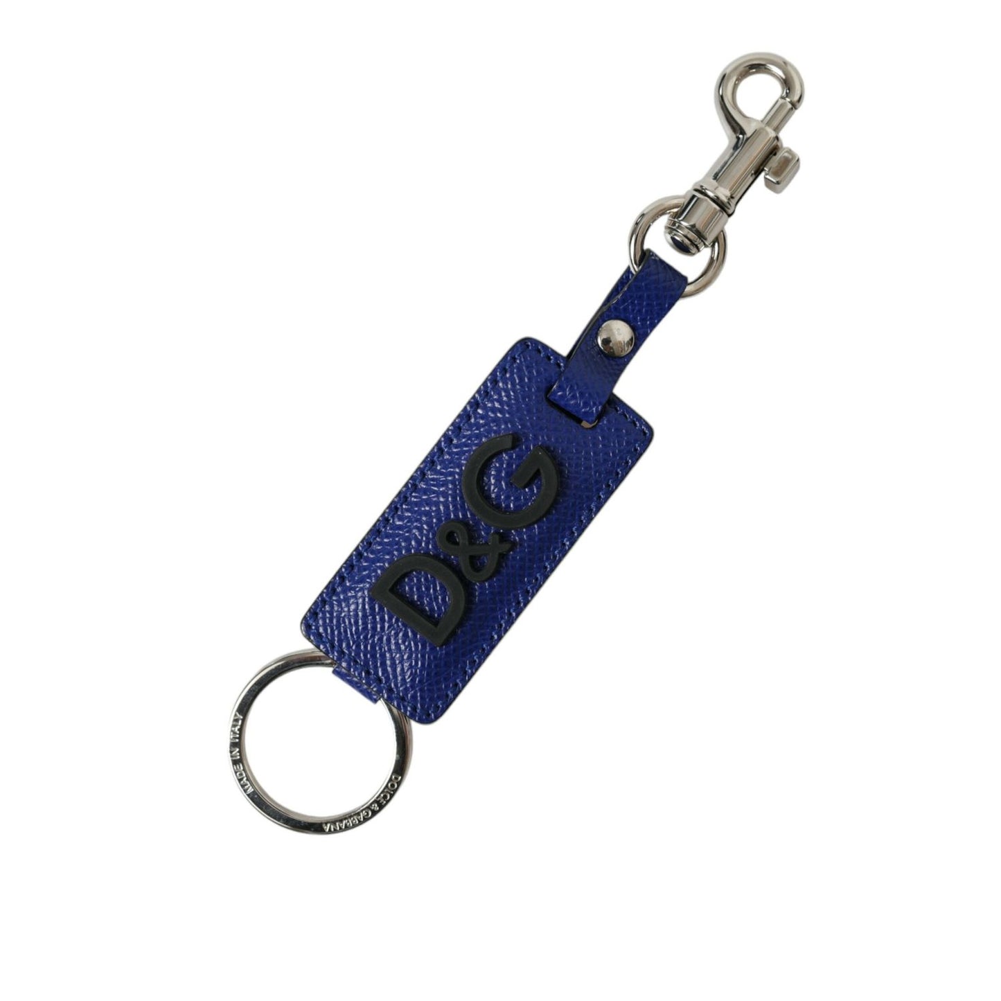 Dolce & Gabbana Blue Calf Leather DG Logo Silver Brass Keyring Keychain