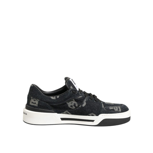 Dolce & Gabbana Blue Cotton Denim Logo Low Top Sneakers Shoes with logo detailing and rubber sole