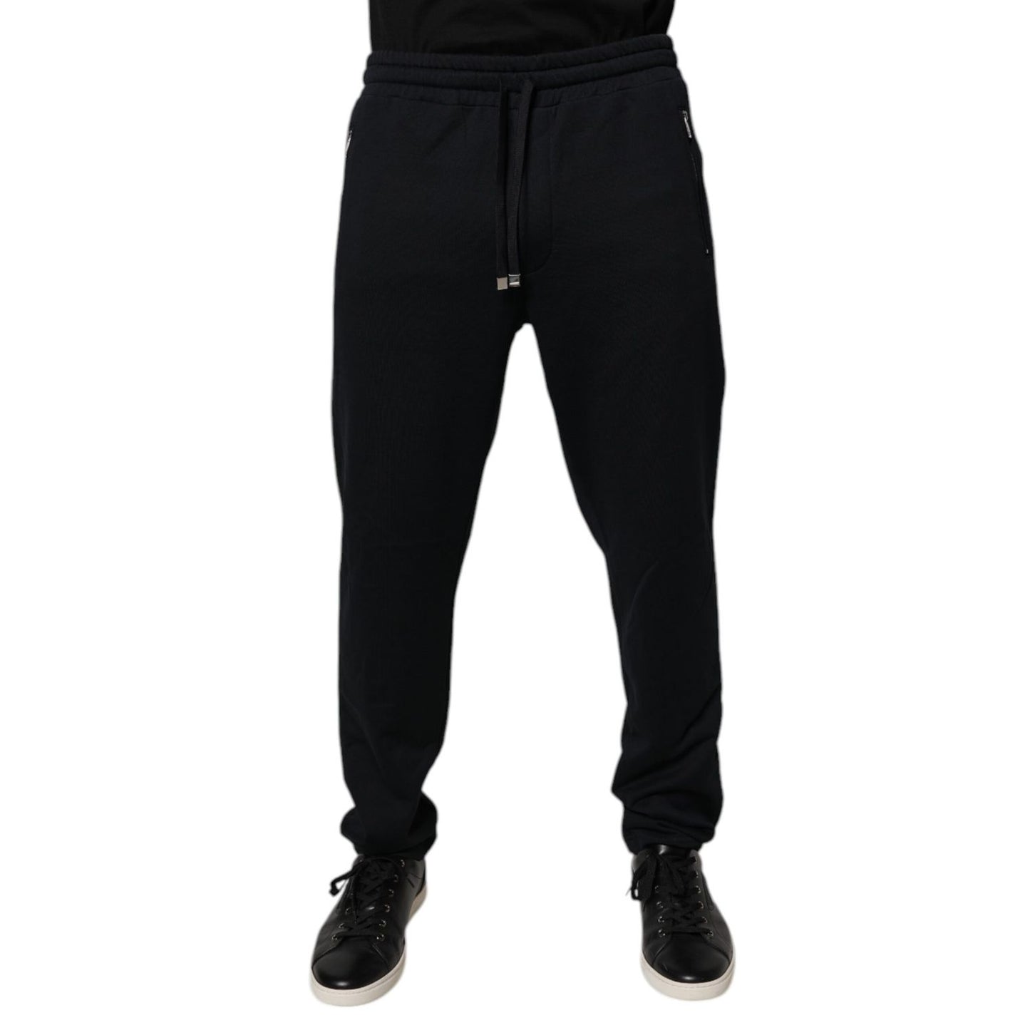 Dolce & Gabbana Blue Cotton Jogger Jogging Men Trouser Pants with elastic waistband and side zip pockets