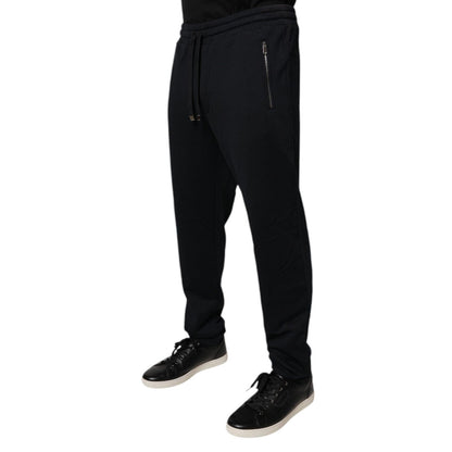 Dolce & Gabbana Blue Cotton Jogger Jogging Men Trouser Pants with zip pockets and elastic waistband